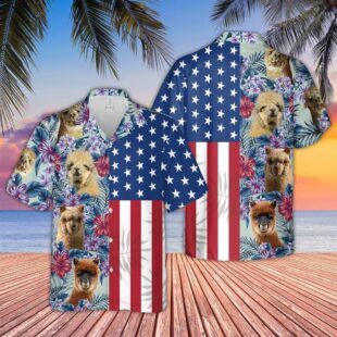 Farm Hawaiian Shirt, Alpaca Flower Pattern American 3D Hawaiian Shirt, Alpaca Hawaiian Shirt