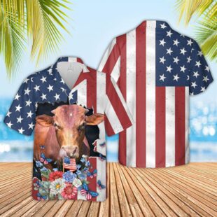 Farm Hawaiian Shirt, Beefmaster 4Th Of July 3D Hawaiian Shirt, Cow Hawaiian Shirt