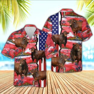 Farm Hawaiian Shirt, Beefmaster American Flag Farming 3D Hawaiian Shirt, Cow Hawaiian Shirt