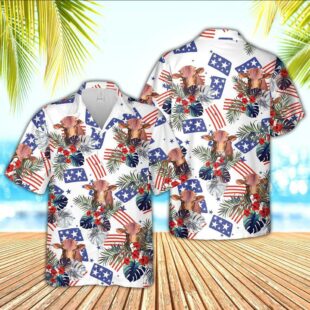 Farm Hawaiian Shirt, Beefmaster American Little Flowers And Flag Pattern Hawaiian Shirt, Cow Hawaiian Shirt