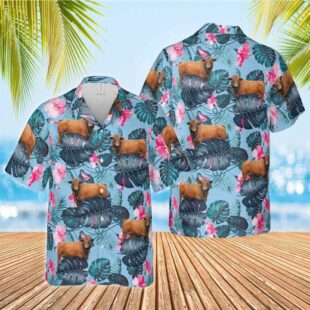 Farm Hawaiian Shirt, Beefmaster Blue Hibiscus Hawaiian Shirt, Cow Hawaiian Shirt