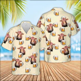 Farm Hawaiian Shirt, Beefmaster Cattle Drink Beer Pattern Hawaiian Shirt, Cow Hawaiian Shirt