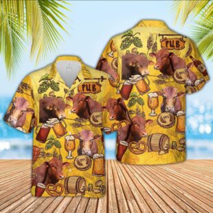 Farm Hawaiian Shirt, Beefmaster Drink Beer Pattern 3D Hawaiian Shirt, Cow Hawaiian Shirt