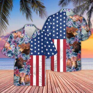 Farm Hawaiian Shirt, Beefmaster Flower Pattern American 3D Hawaiian Shirt, Cow Hawaiian Shirt