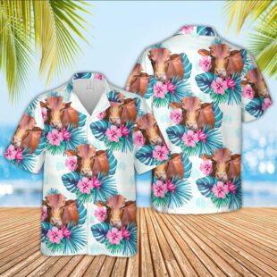 Farm Hawaiian Shirt, Beefmaster Foot Sign Pattern 3D Hawaiian Shirt, Cow Hawaiian Shirt