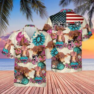 Farm Hawaiian Shirt, Beefmaster Happiness Flowers 3D Hawaiian Shirt, Cow Hawaiian Shirt