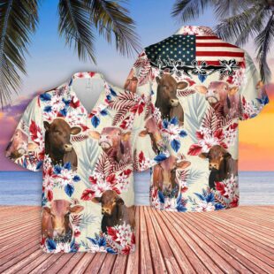 Farm Hawaiian Shirt, Beefmaster Pattern Us Flag Hawaiian Shirt, Cow Hawaiian Shirt