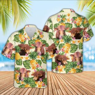 Farm Hawaiian Shirt, Beefmaster Pineapple Pattern Hawaiian Shirt, Cow Hawaiian Shirt