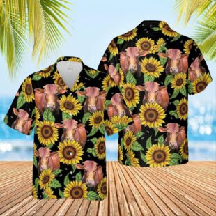 Farm Hawaiian Shirt, Beefmaster Sunflower Hawaiian Shirt 2023, Cow Hawaiian Shirt