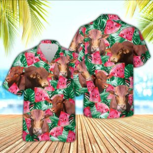 Farm Hawaiian Shirt, Beefmaster Watermelon 3D Hawaiian Shirt, Cow Hawaiian Shirt