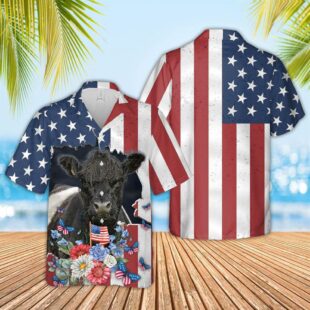 Farm Hawaiian Shirt, Belted Galloway 4Th Of July 3D Hawaiian Shirt, Cow Hawaiian Shirt