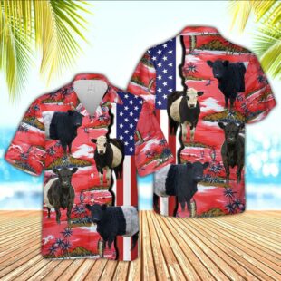 Farm Hawaiian Shirt, Belted Galloway American Flag Farming 3D Hawaiian Shirt, Cow Hawaiian Shirt