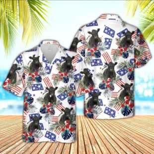 Farm Hawaiian Shirt, Belted Galloway American Little Flowers And Flag Pattern Hawaiian Shirt, Cow Hawaiian Shirt