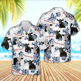 Farm Hawaiian Shirt, Belted Galloway American White Flowers Pattern Hawaiian Shirt, Cow Hawaiian Shirt