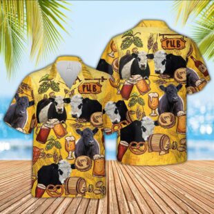 Farm Hawaiian Shirt, Belted Galloway Drink Beer Pattern 3D Hawaiian Shirt, Cow Hawaiian Shirt