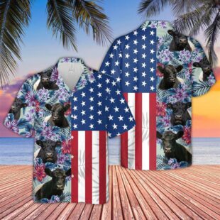 Farm Hawaiian Shirt, Belted Galloway Flower Pattern American 3D Hawaiian Shirt, Cow Hawaiian Shirt