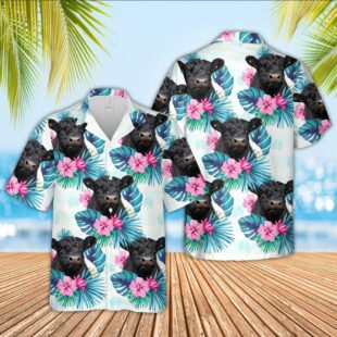 Farm Hawaiian Shirt, Belted Galloway Foot Sign Pattern 3D Hawaiian Shirt, Cow Hawaiian Shirt