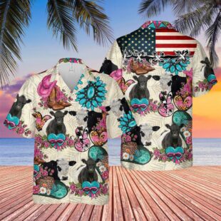 Farm Hawaiian Shirt, Belted Galloway Happiness Flowers 3D Hawaiian Shirt, Cow Hawaiian Shirt