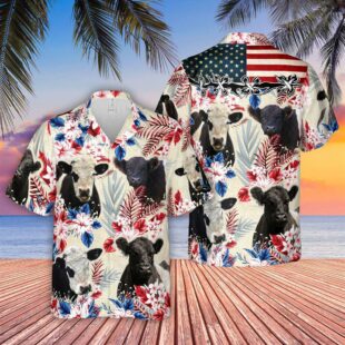 Farm Hawaiian Shirt, Belted Galloway Pattern Us Flag Hawaiian Shirt, Cow Hawaiian Shirt