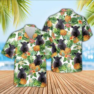 Farm Hawaiian Shirt, Belted Galloway Pineapple Pattern 3D Hawaiian Shirt, Cow Hawaiian Shirt