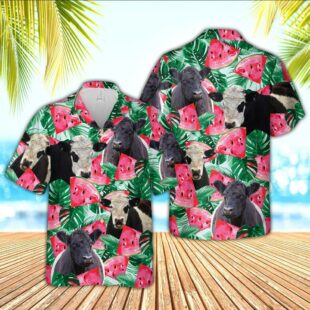 Farm Hawaiian Shirt, Belted Galloway Watermelon 3D Hawaiian Shirt, Cow Hawaiian Shirt