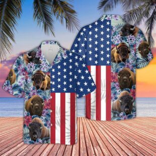 Farm Hawaiian Shirt, Bison Flower Pattern American 3D Hawaiian Shirt, Cow Hawaiian Shirt