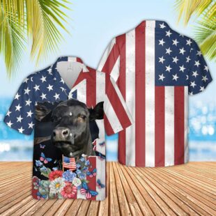 Farm Hawaiian Shirt, Black Angus 4Th Of July 3D Hawaiian Shirt, Cow Hawaiian Shirt