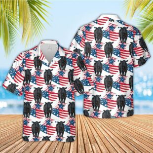 Farm Hawaiian Shirt, Black Angus American Flag Hawaiian Shirt, Cow Hawaiian Shirt