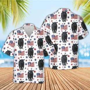 Farm Hawaiian Shirt, Black Angus American Flag Pattern Hawaiian Shirt, Cow Hawaiian Shirt