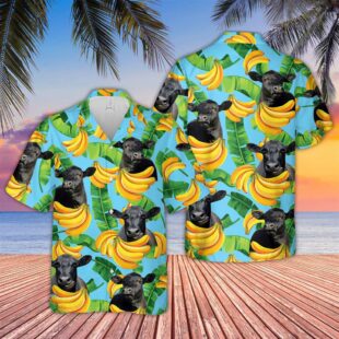 Farm Hawaiian Shirt, Black Angus Banana Pattern 3D Hawaiian Shirt, Cow Hawaiian Shirt