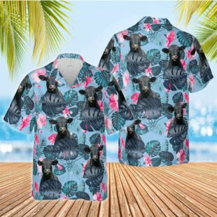 Farm Hawaiian Shirt, Black Angus Blue Hibiscus Hawaiian Shirt, Cow Hawaiian Shirt