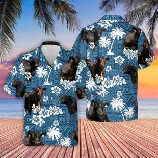 Farm Hawaiian Shirt, Black Angus Blue Tribal All Over Printed 3D Hawaiian Shirt, Cow Hawaiian Shirt