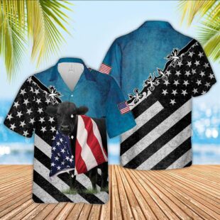 Farm Hawaiian Shirt, Black Angus Cattle American Flag Hawaiian Shirt, Cow Hawaiian Shirt