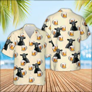 Farm Hawaiian Shirt, Black Angus Cattle Drink Beer Pattern Hawaiian Shirt, Cow Hawaiian Shirt