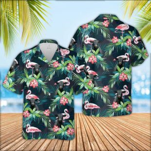 Farm Hawaiian Shirt, Black Angus Cattle Flamingo Hawaiian Shirt, Cow Hawaiian Shirt