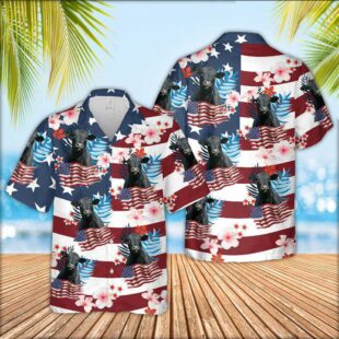 Farm Hawaiian Shirt, Black Angus Cattle Floral U.S Flag Pattern Hawaiian Shirt, Cow Hawaiian Shirt