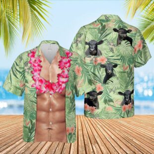 Farm Hawaiian Shirt, Black Angus Cattle Funny 6-Pack Body Hawaiian Shirt, Cow Hawaiian Shirt