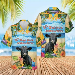 Farm Hawaiian Shirt, Black Angus Cattle Hawaiian Shirt, It'S 5 O'Clock Somewhere Hawaiian Shirt, Cow Hawaiian Shirt