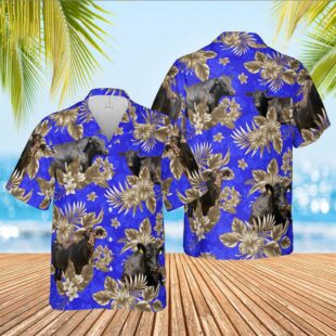 Farm Hawaiian Shirt, Black Angus Cattle Lovers Aloha Pattern Blue All Over Printed 3D Hawaiian Shirt, Cow Hawaiian Shirt