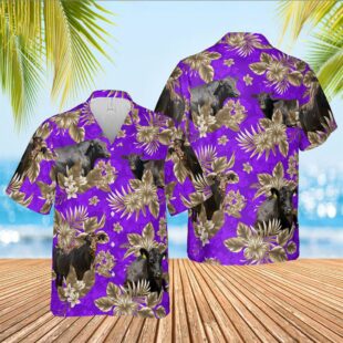 Farm Hawaiian Shirt, Black Angus Cattle Lovers Aloha Pattern Purple All Over Printed 3D Hawaiian Shirt, Cow Hawaiian Shirt