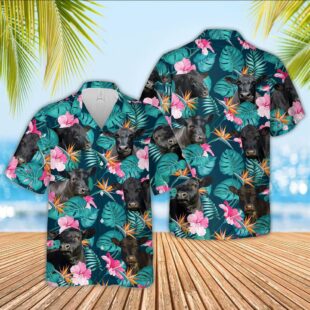 Farm Hawaiian Shirt, Black Angus Cattle Palm Leaves Pattern Hawaiian Shirt, Cow Hawaiian Shirt