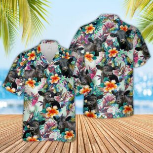 Farm Hawaiian Shirt, Black Angus Cows With Flowers 3D Hawaiian Shirt, Cow Hawaiian Shirt