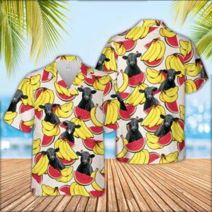 Farm Hawaiian Shirt, Black Angus Face Fruit Pattern 3D Hawaiian Shirt, Cow Hawaiian Shirt