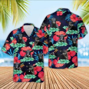 Farm Hawaiian Shirt, Black Angus Face Tropical Pattern 3D Hawaiian Shirt, Cow Hawaiian Shirt