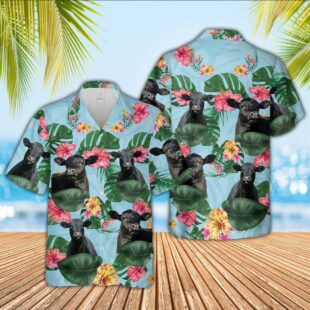 Farm Hawaiian Shirt, Black Angus Flower Pattern 3D Hawaiian Shirt, Cow Hawaiian Shirt