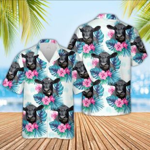 Farm Hawaiian Shirt, Black Angus Foot Sign Pattern 3D Hawaiian Shirt, Cow Hawaiian Shirt