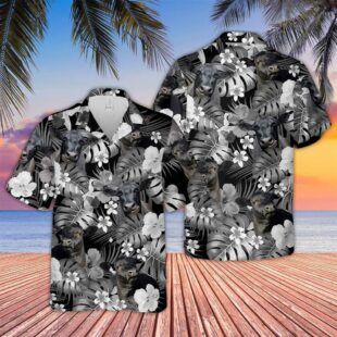 Farm Hawaiian Shirt, Black Angus Grey Hibicus Tropical Pattern 3D Hawaiian Shirt, Cow Hawaiian Shirt