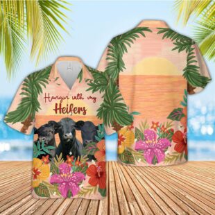 Farm Hawaiian Shirt, Black Angus Hangin With My Heifers 3D Hawaiian Shirt, Cow Hawaiian Shirt