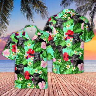 Farm Hawaiian Shirt, Black Angus Hibicus Tropical Pattern 3D Hawaiian Shirt, Cow Hawaiian Shirt