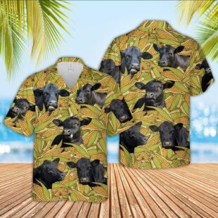 Farm Hawaiian Shirt, Black Angus Pattern 3D Hawaiian Shirt, Cow Hawaiian Shirt